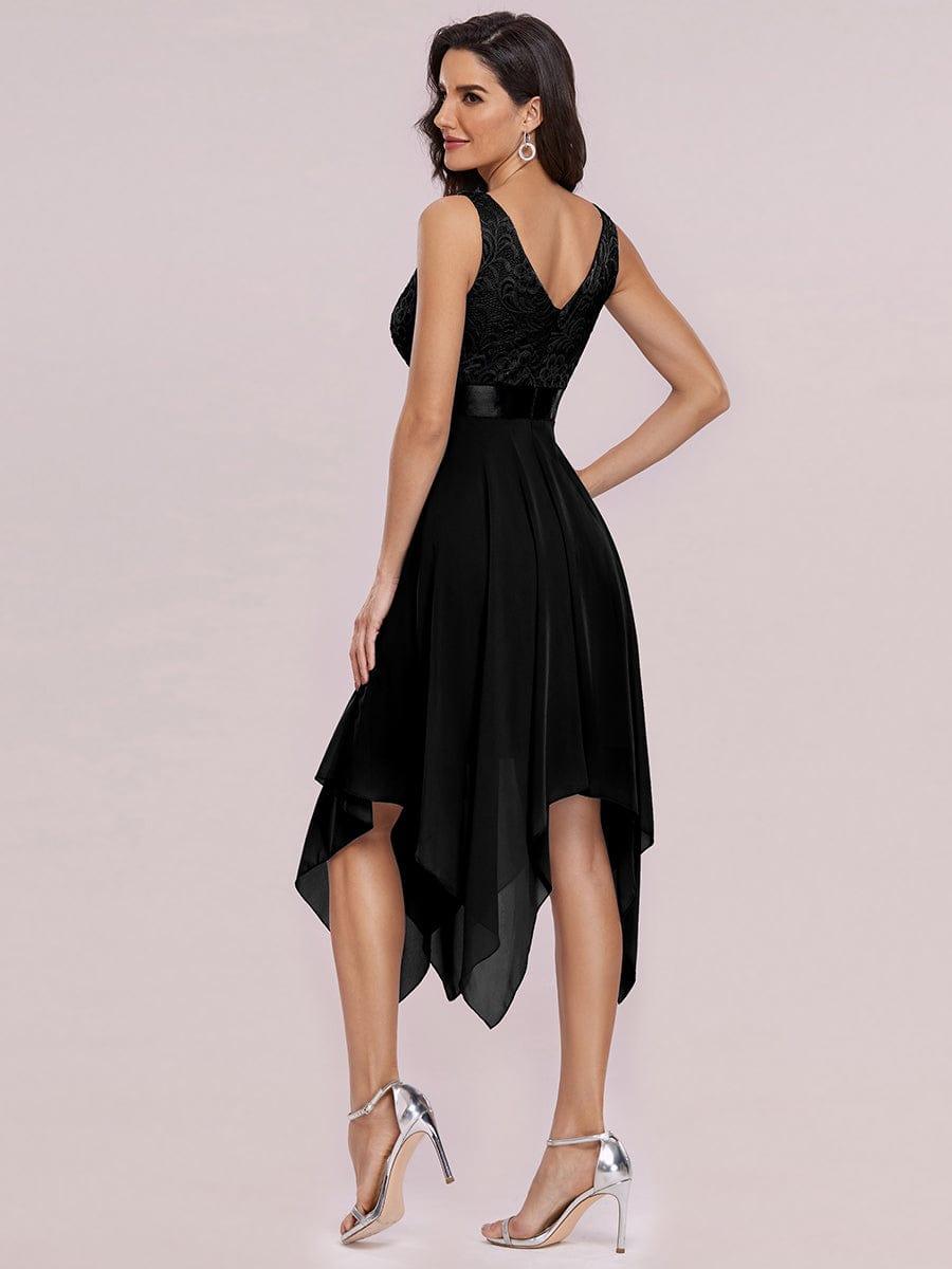 Custom Size Stunning V Neck Lace Chiffon Bridesmaid Dress #color_Black