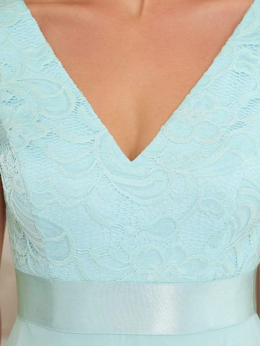 Custom Size Stunning V Neck Lace Chiffon Bridesmaid Dress #color_Sky Blue