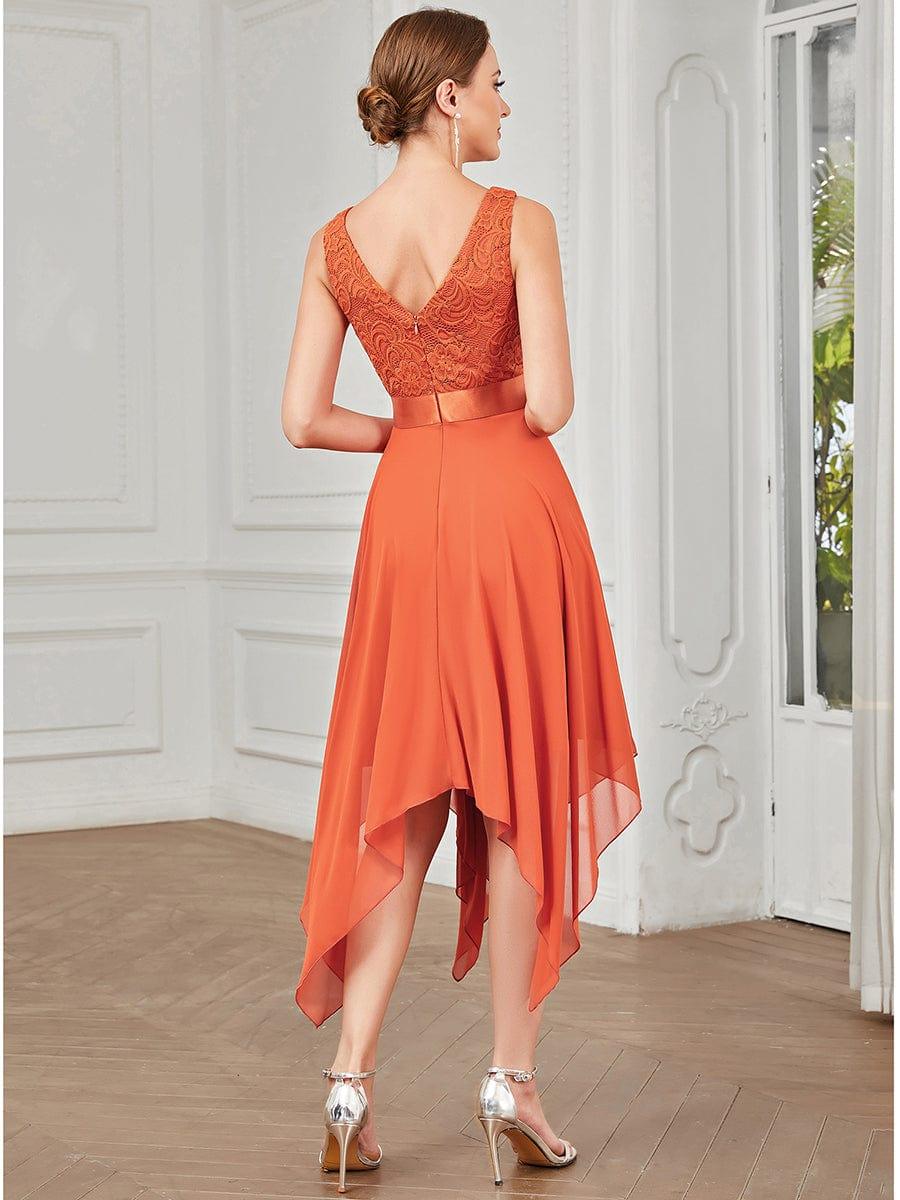Custom Size Stunning V Neck Lace Chiffon Bridesmaid Dress #color_Burnt Orange