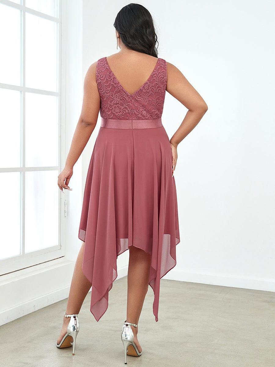 Custom Size Stunning V Neck Lace Chiffon Bridesmaid Dress #color_Cameo Brown