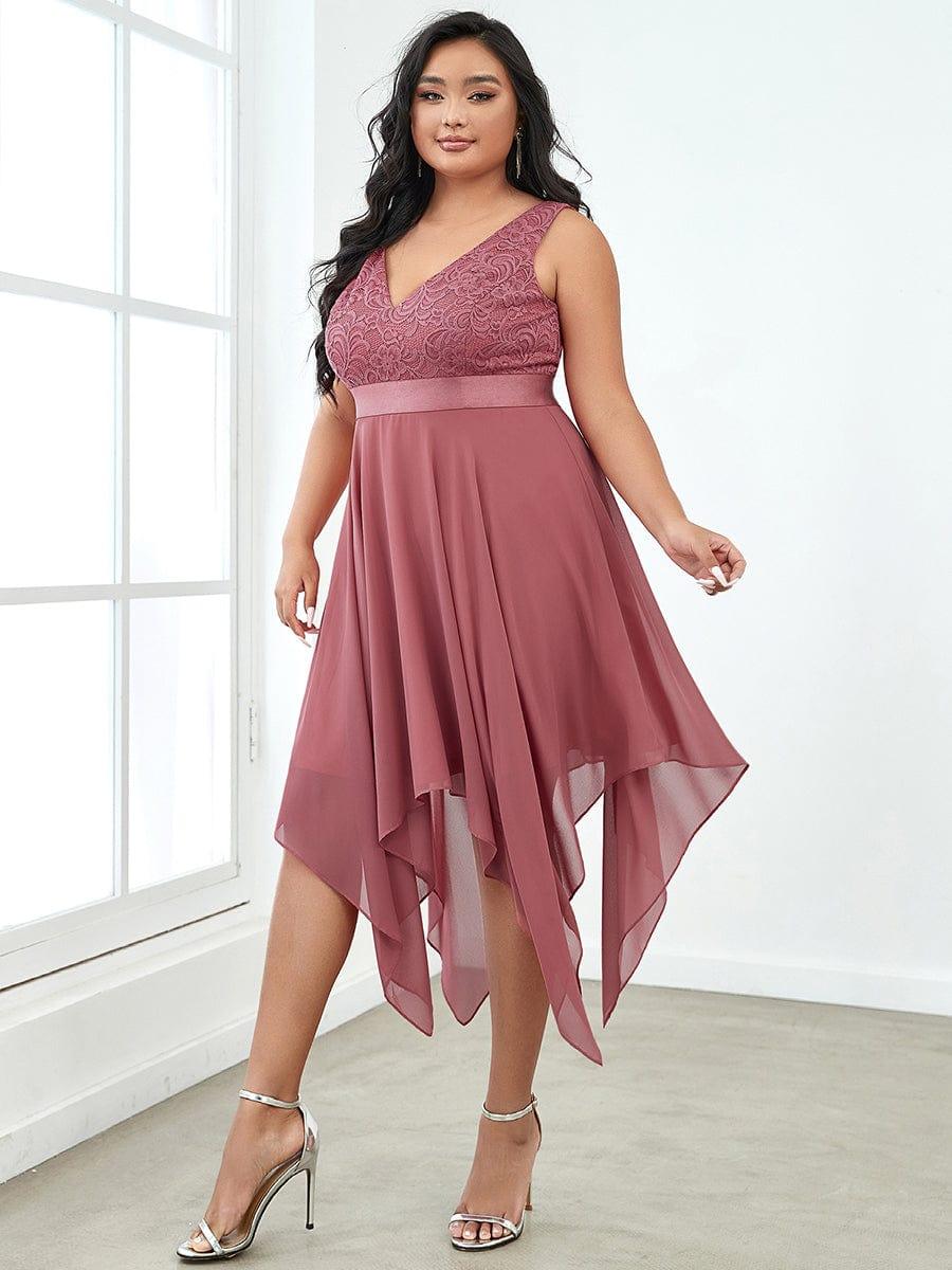 Custom Size Stunning V Neck Lace Chiffon Bridesmaid Dress #color_Cameo Brown