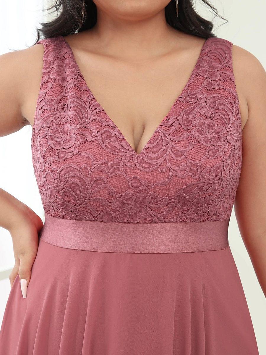 Custom Size Stunning V Neck Lace Chiffon Bridesmaid Dress #color_Cameo Brown
