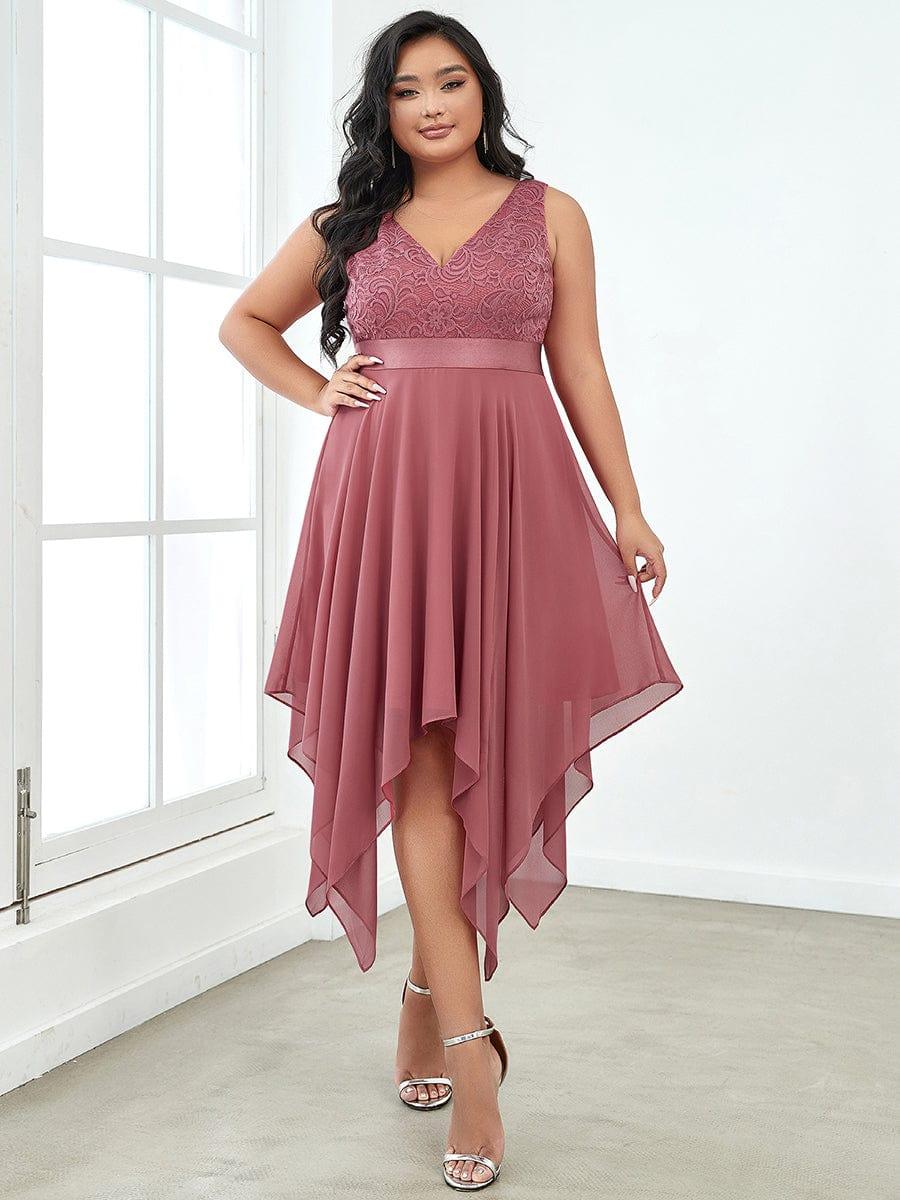 Custom Size Stunning V Neck Lace Chiffon Bridesmaid Dress #color_Cameo Brown