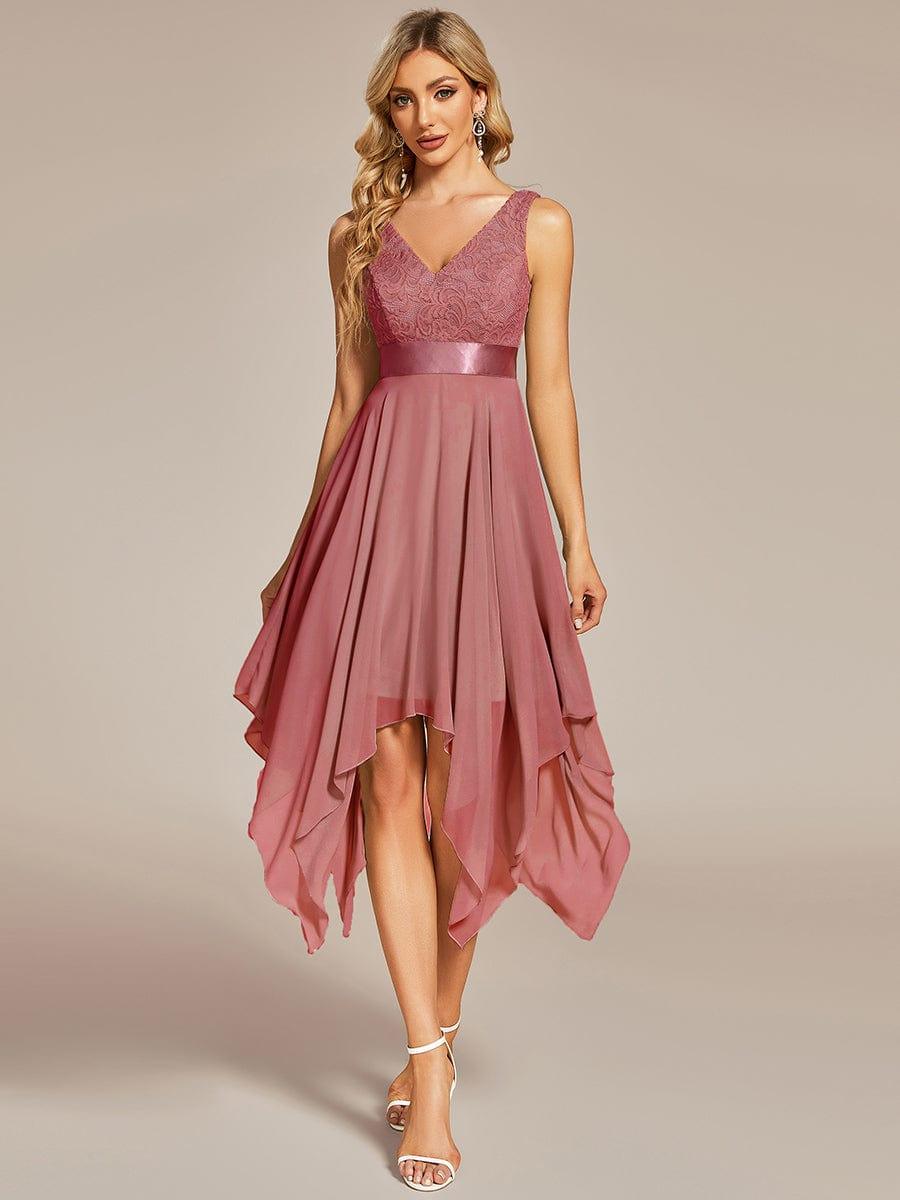 Custom Size Stunning V Neck Lace Chiffon Bridesmaid Dress #color_Cameo Brown