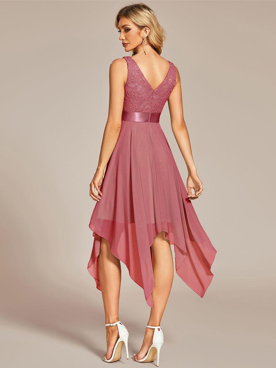 Custom Size Stunning V Neck Lace Chiffon Bridesmaid Dress #color_Cameo Brown