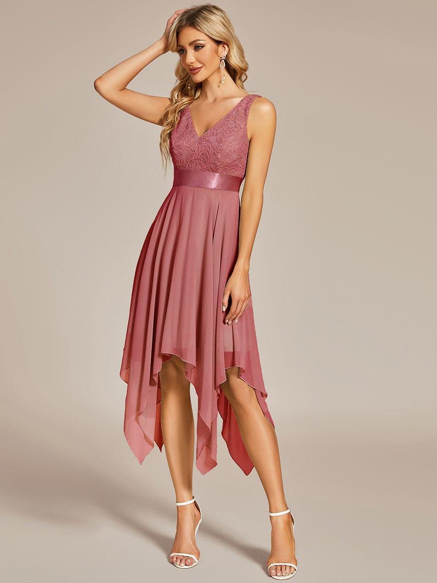 Custom Size Stunning V Neck Lace Chiffon Bridesmaid Dress #color_Cameo Brown