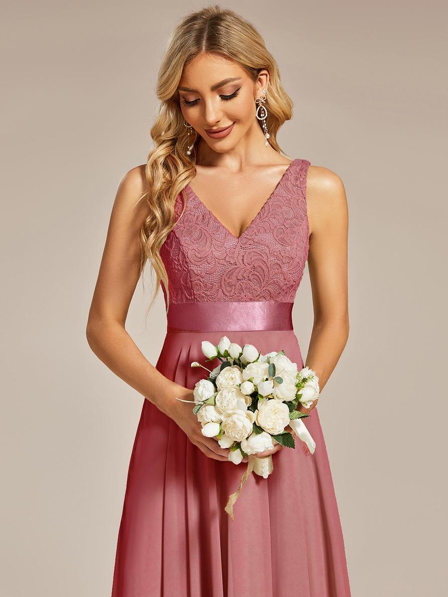 Custom Size Stunning V Neck Lace Chiffon Bridesmaid Dress #color_Cameo Brown