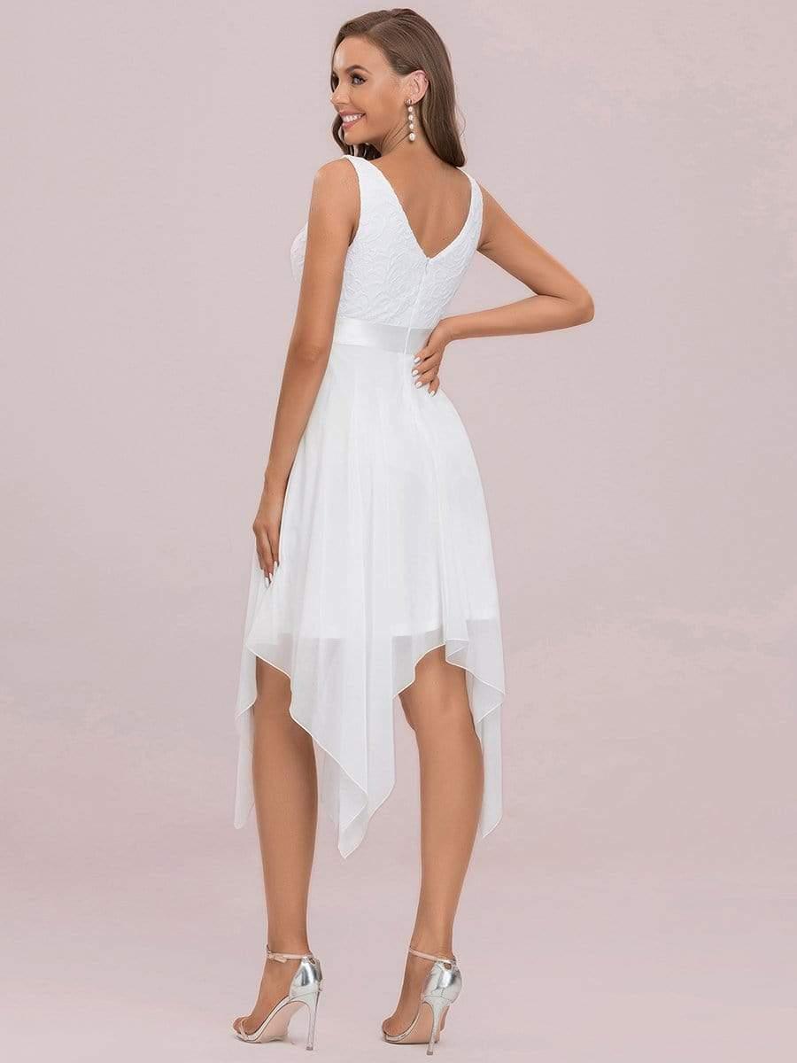 Custom Size Stunning V Neck Lace Chiffon Bridesmaid Dress #color_Cream