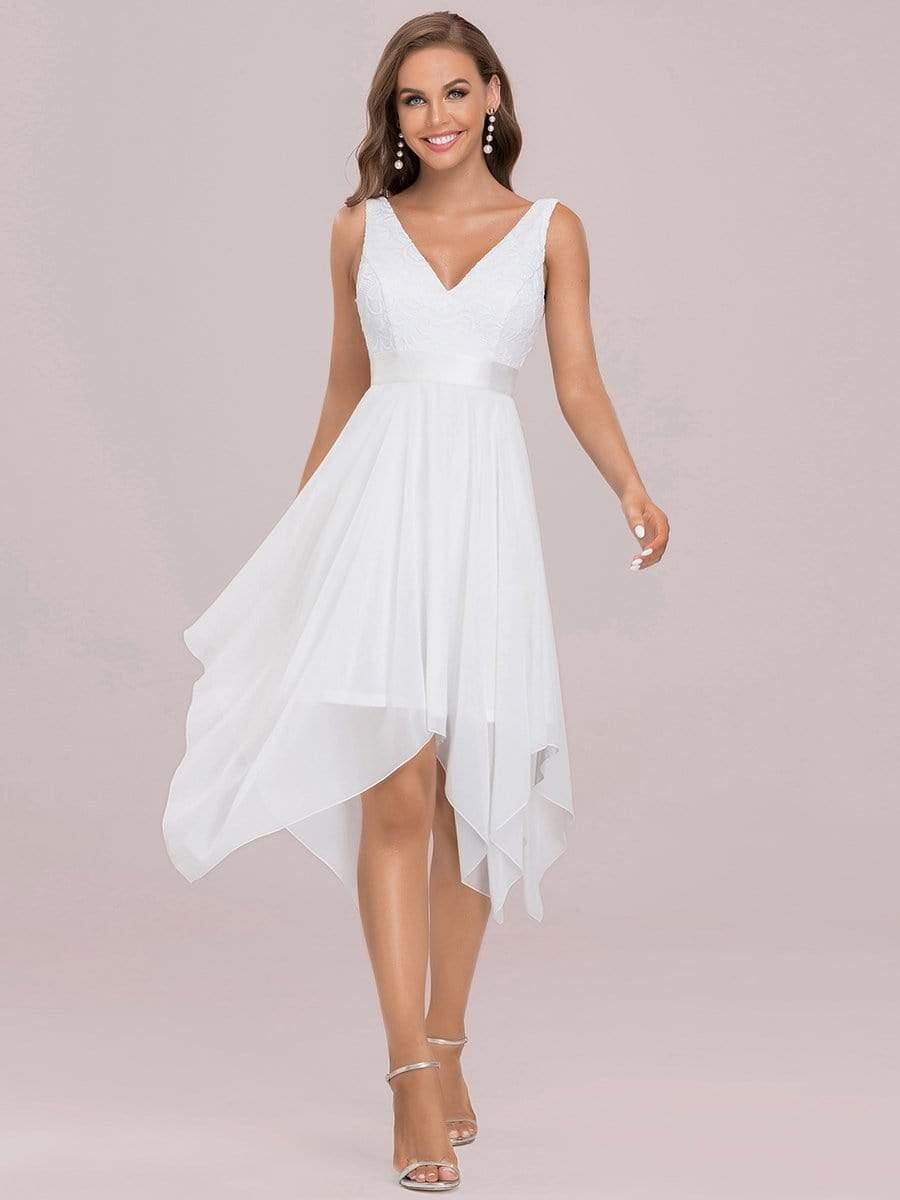 Custom Size Stunning V Neck Lace Chiffon Bridesmaid Dress #color_Cream
