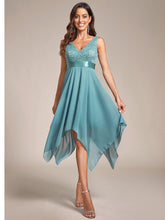 Stunning V Neck Lace & Chiffon Prom Dress for Women #color_Dusty Blue
