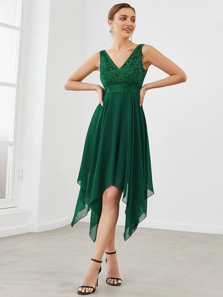 Custom Size Stunning V Neck Lace Chiffon Bridesmaid Dress #color_Dark Green