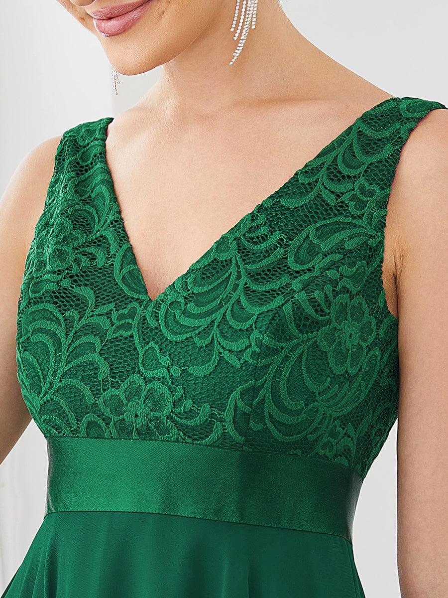 Custom Size Stunning V Neck Lace Chiffon Bridesmaid Dress #color_Dark Green