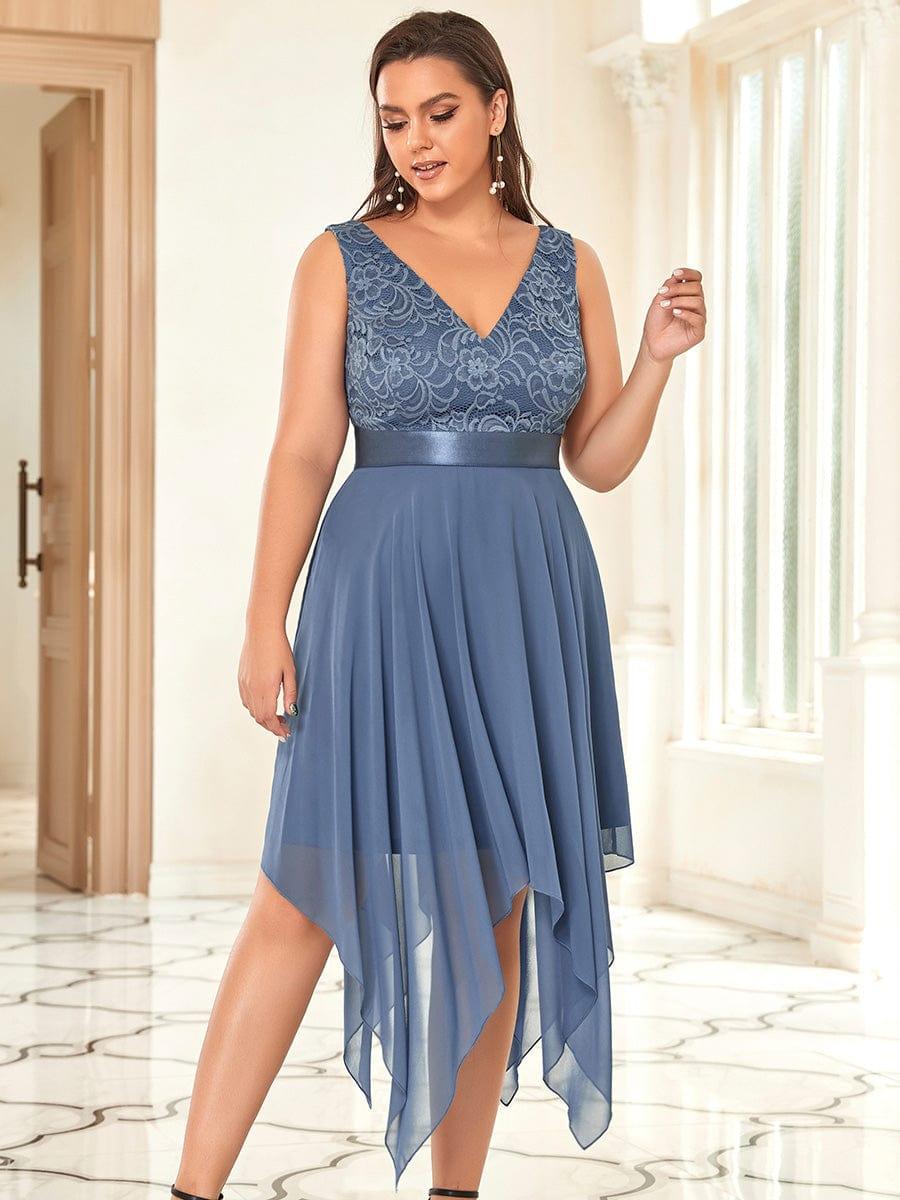 Custom Size Stunning V Neck Lace Chiffon Bridesmaid Dress #color_Dusty Blue
