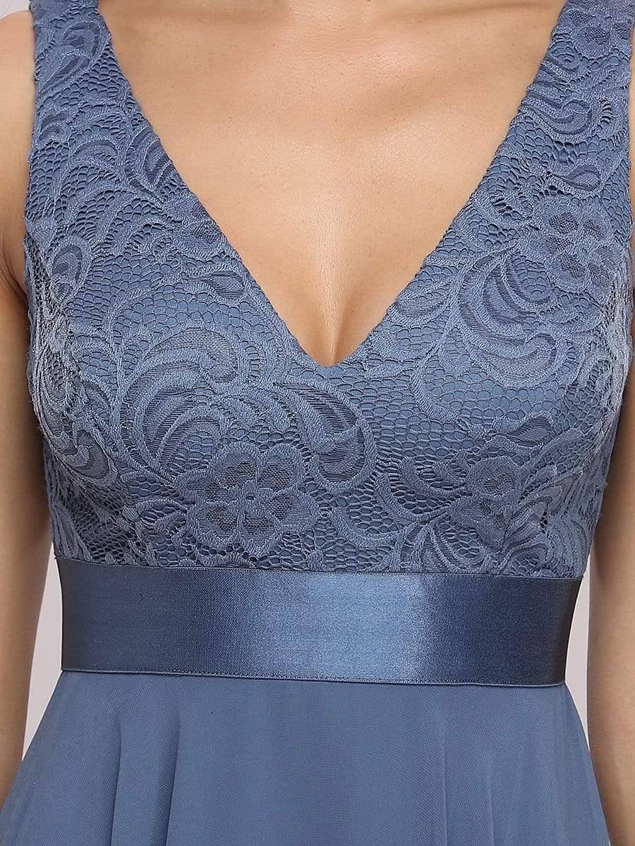 Custom Size Stunning V Neck Lace Chiffon Bridesmaid Dress #color_Dusty Blue