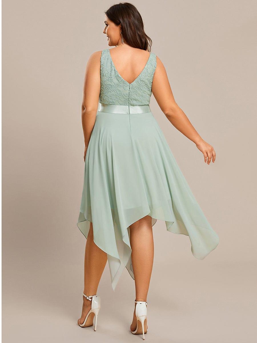Custom Size Stunning V Neck Lace Chiffon Bridesmaid Dress #color_Mint Green