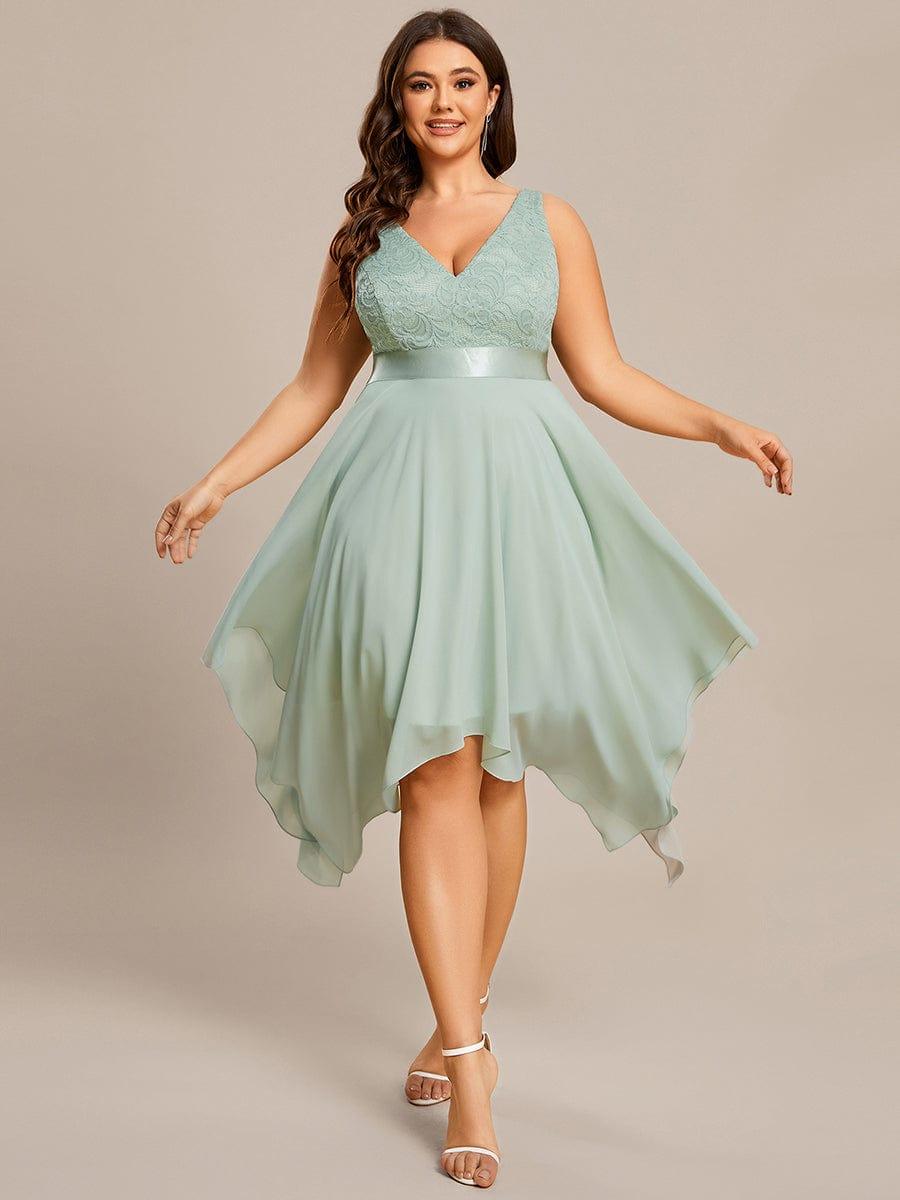 Custom Size Stunning V Neck Lace Chiffon Bridesmaid Dress #color_Mint Green
