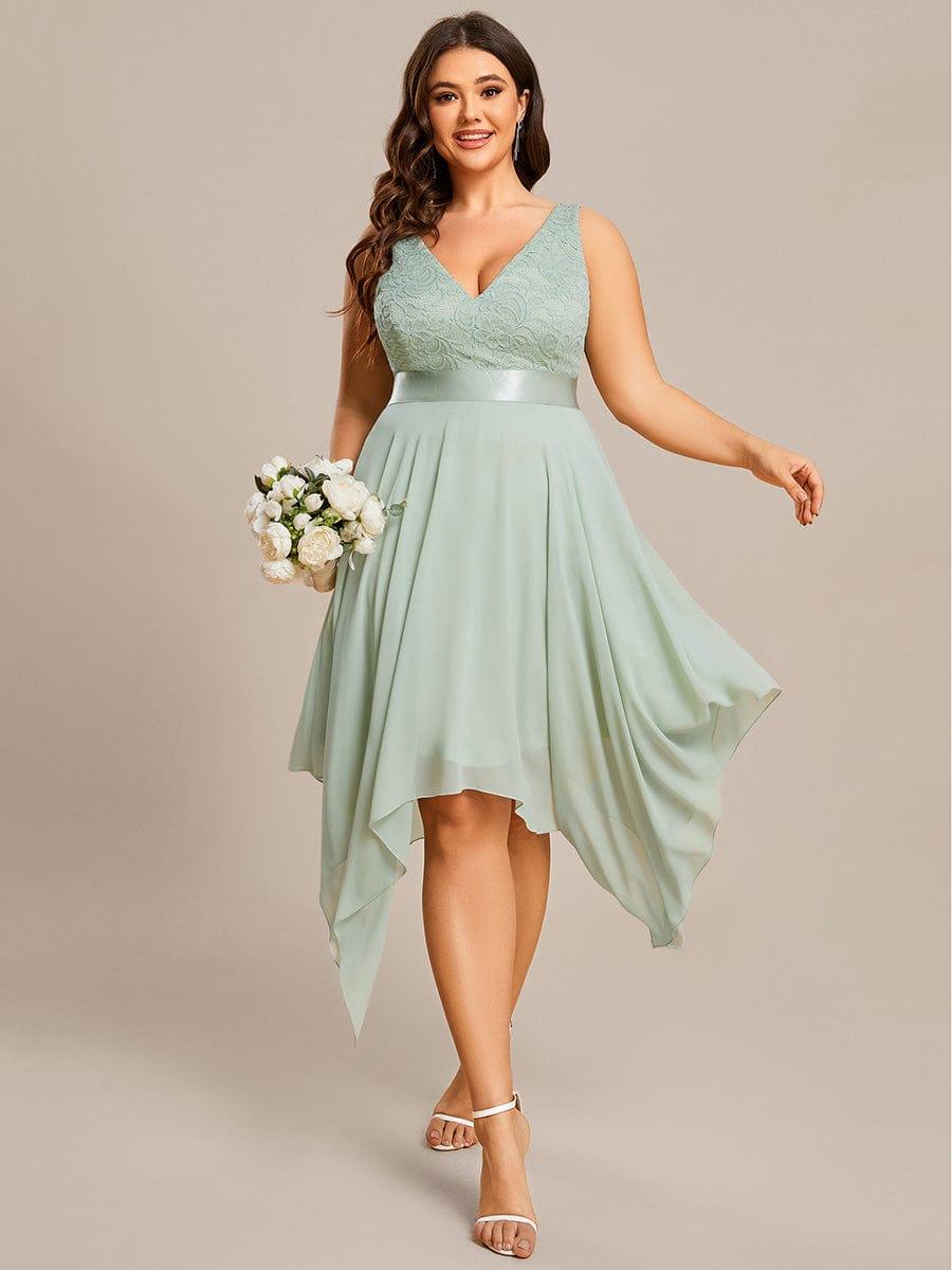 Custom Size Stunning V Neck Lace Chiffon Bridesmaid Dress #color_Mint Green