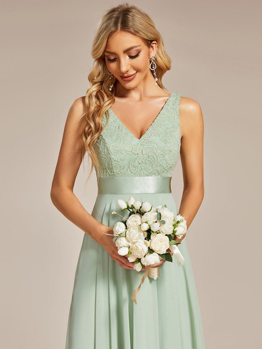 Custom Size Stunning V Neck Lace Chiffon Bridesmaid Dress #color_Mint Green