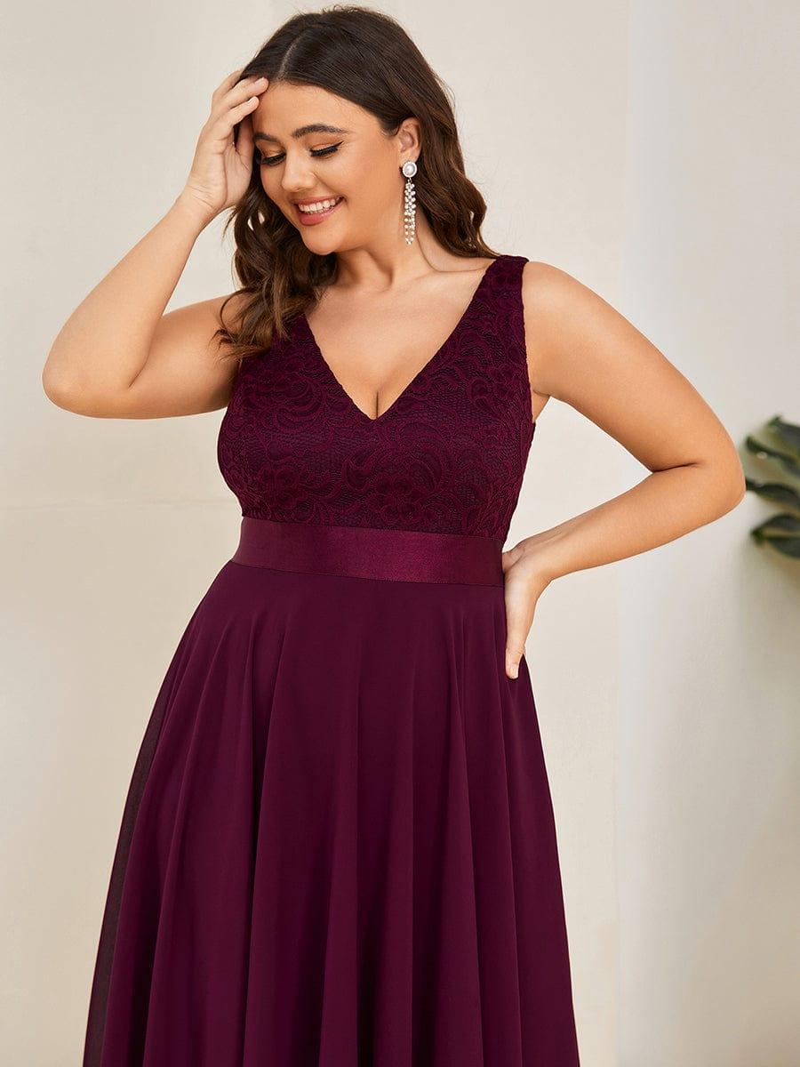 Custom Size Stunning V Neck Lace Chiffon Bridesmaid Dress #color_Mulberry