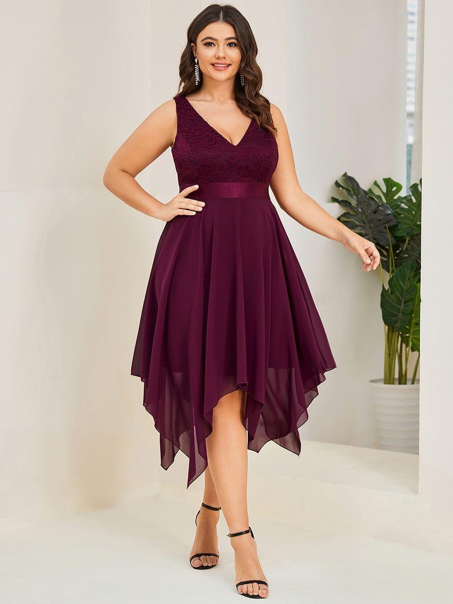 Custom Size Stunning V Neck Lace Chiffon Bridesmaid Dress #color_Mulberry