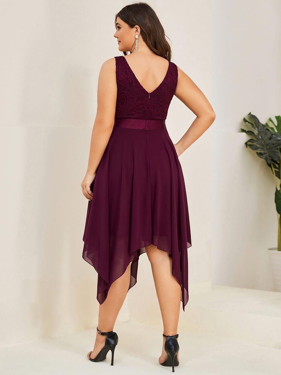 Custom Size Stunning V Neck Lace Chiffon Bridesmaid Dress #color_Mulberry