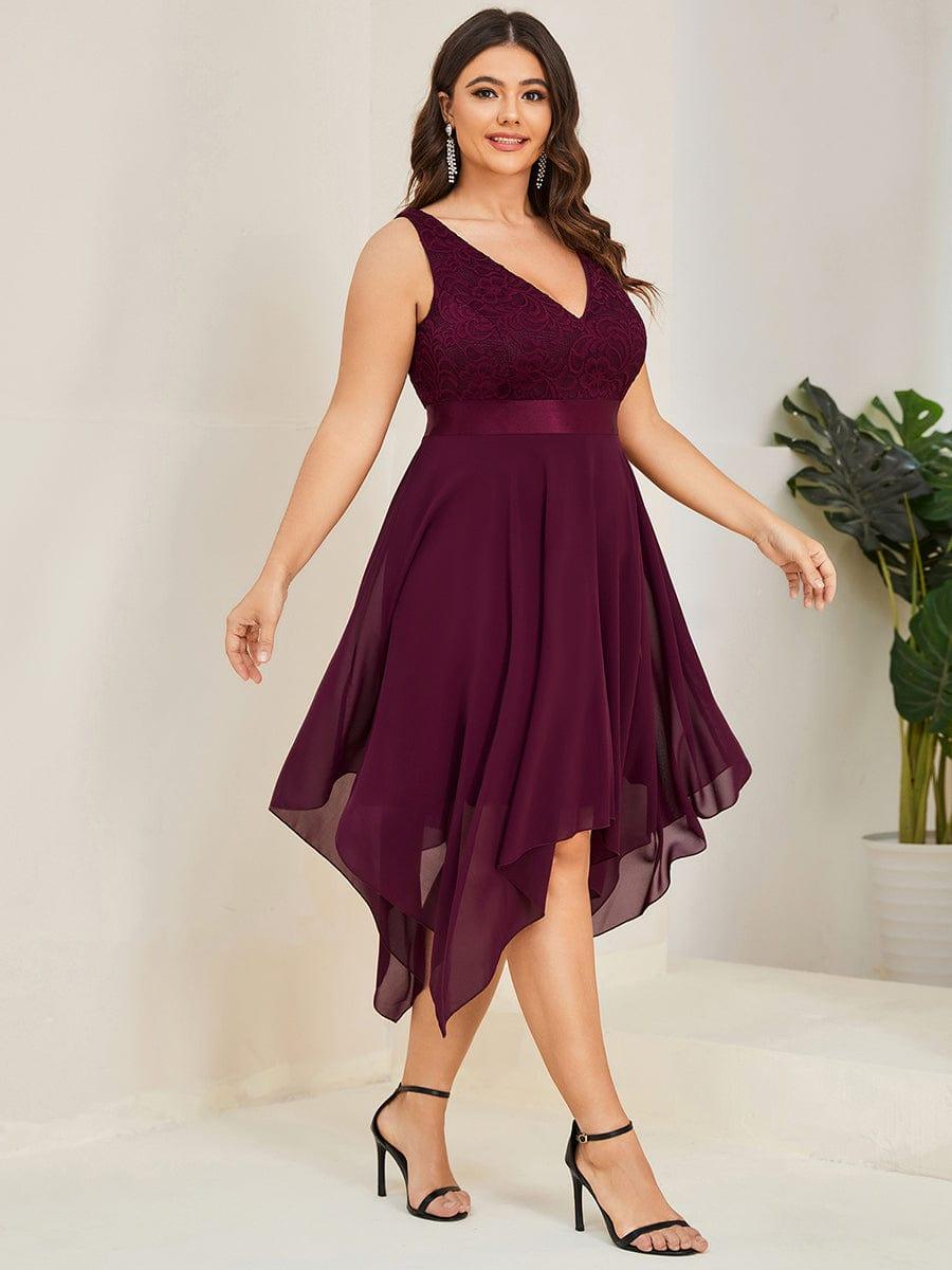 Custom Size Stunning V Neck Lace Chiffon Bridesmaid Dress #color_Mulberry