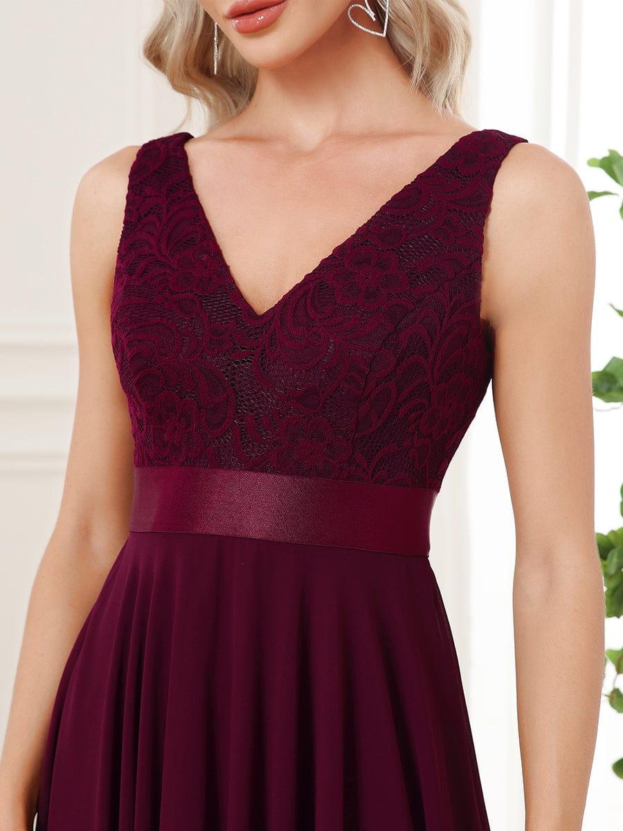 Custom Size Stunning V Neck Lace Chiffon Bridesmaid Dress #color_Mulberry