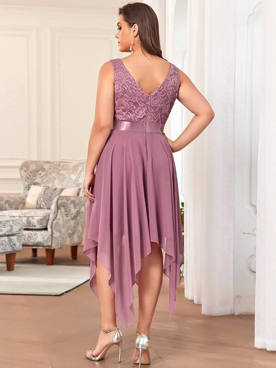 Custom Size Stunning V Neck Lace Chiffon Bridesmaid Dress #color_Purple Orchid