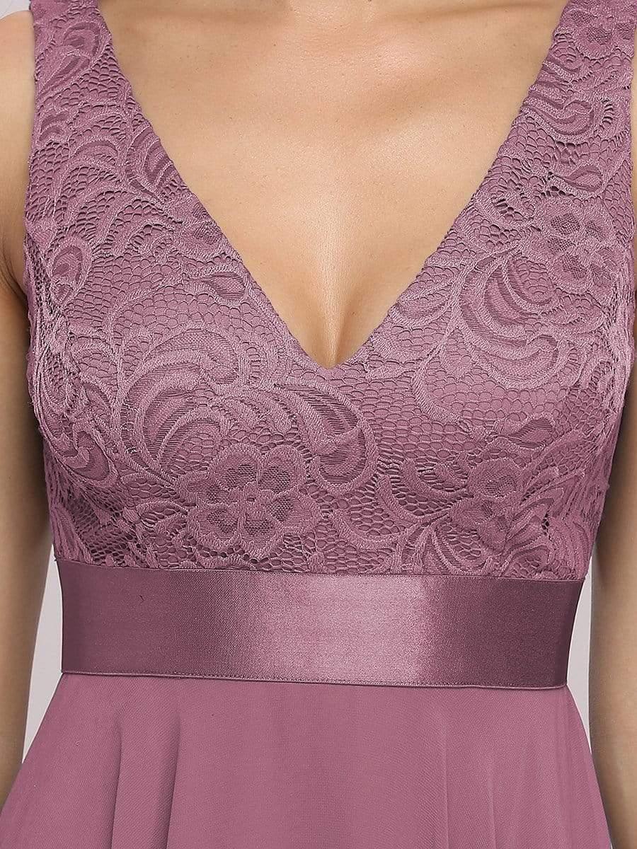 Custom Size Stunning V Neck Lace Chiffon Bridesmaid Dress #color_Purple Orchid