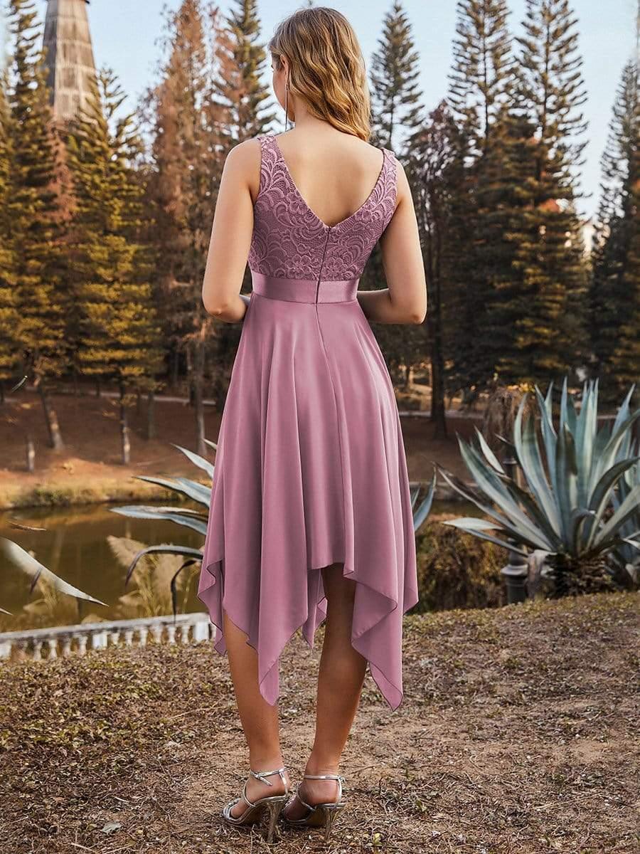 Custom Size Stunning V Neck Lace Chiffon Bridesmaid Dress #color_Purple Orchid