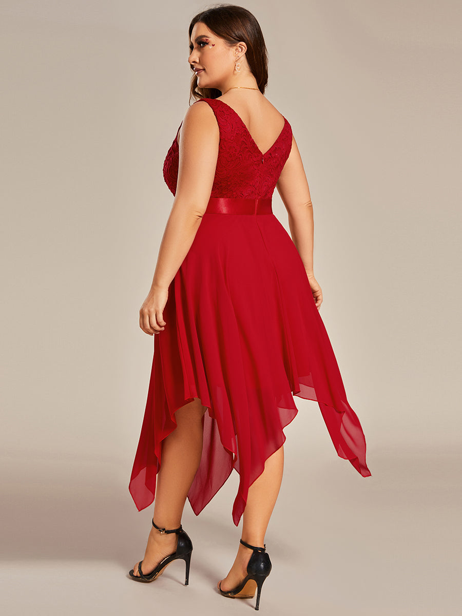 Plus Size Stunning V Neck Lace & Chiffon Prom Dress for Women #color_Dusty Blue