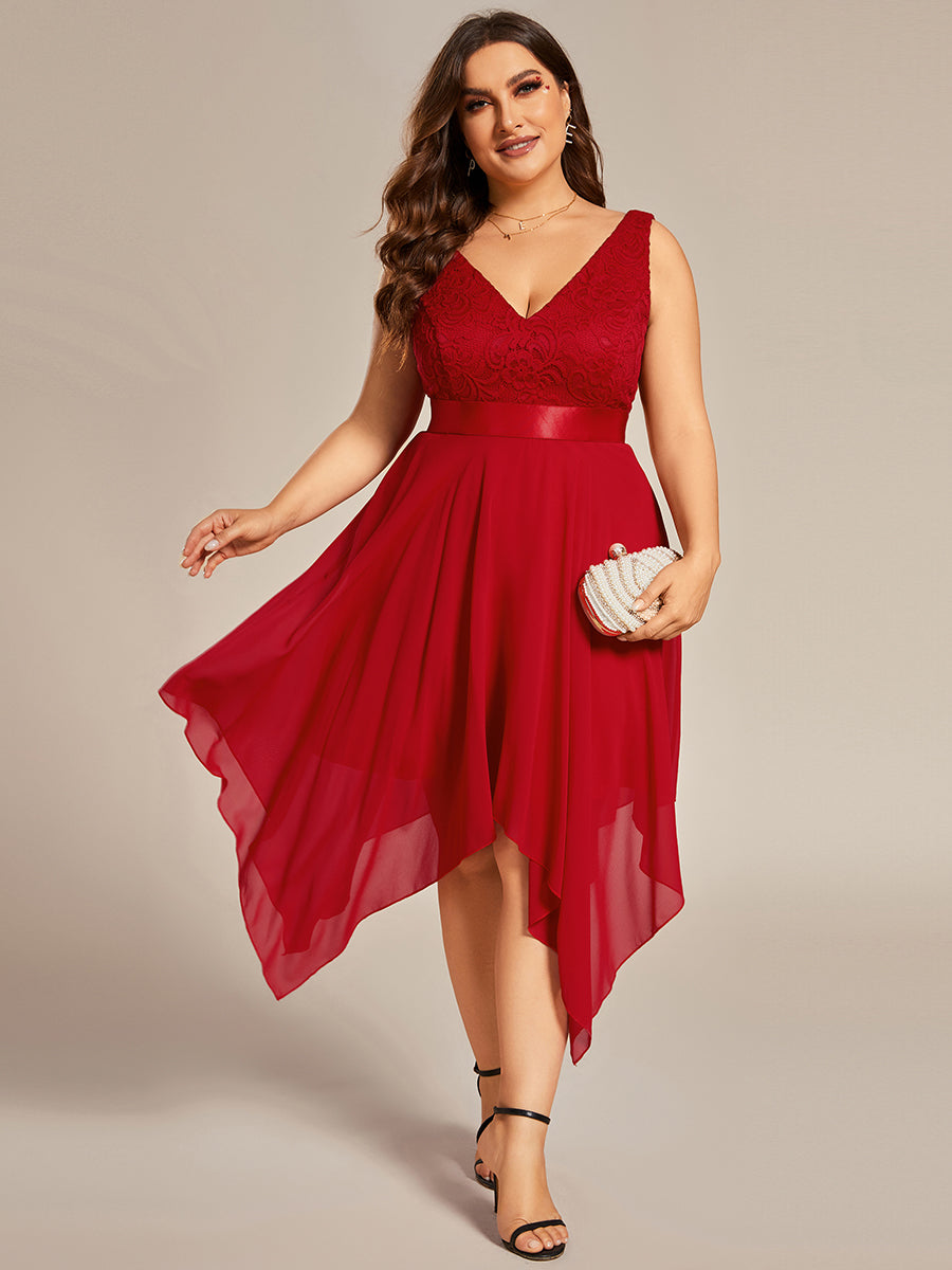 Plus Size Stunning V Neck Lace & Chiffon Prom Dress for Women #color_Dusty Blue