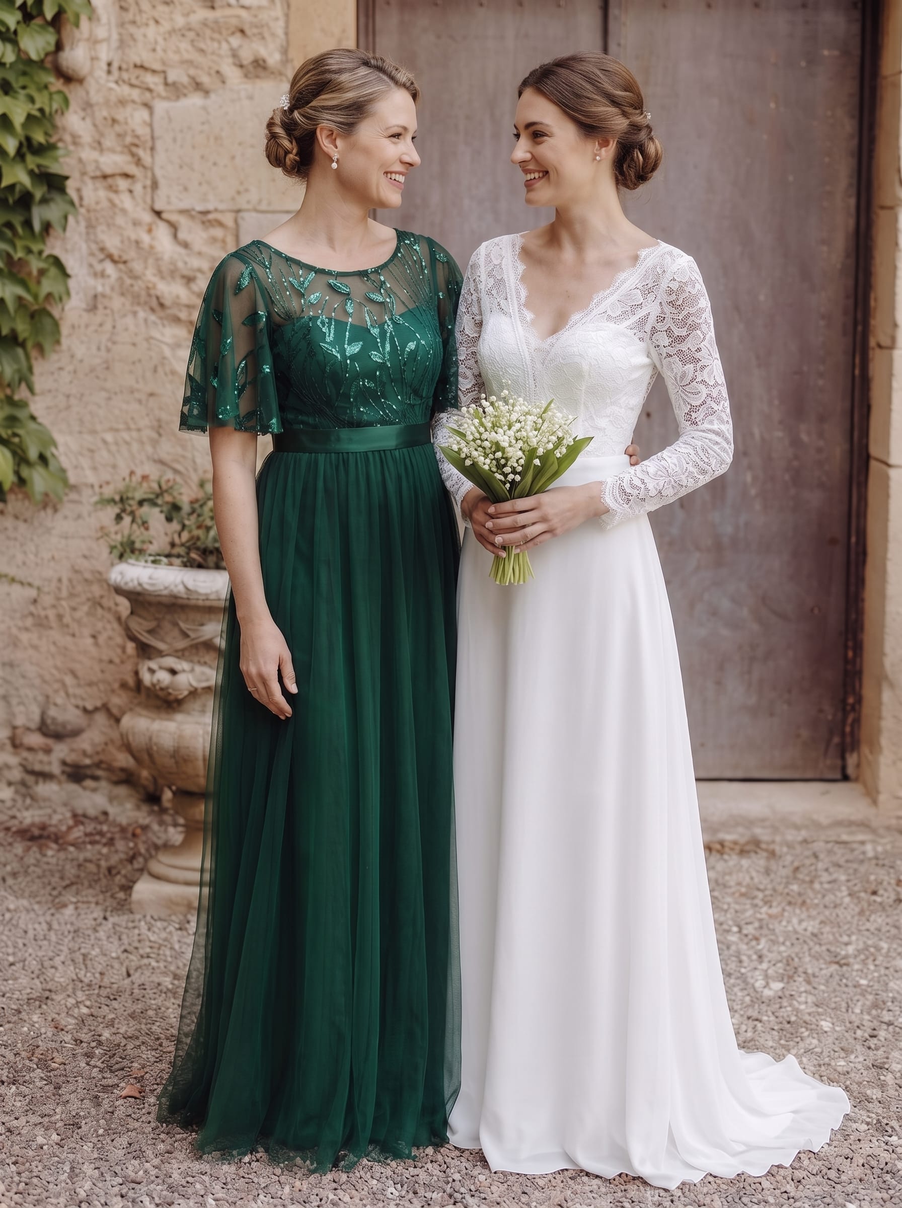 Women's A-Line Short Sleeve Embroidery Floor Length Wedding Guest Dresses #color_Dark Green