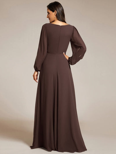 ever AMOUR|Lantern Long Slit Sleeve Deep V Applique Maxi Evening Dress