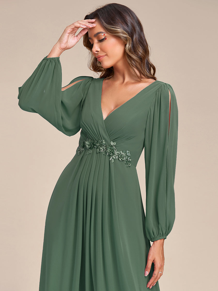 Stylish Chiffon Plus Size Evening Dresses with Long Lantern Sleeves #color_Eucalyptus Green