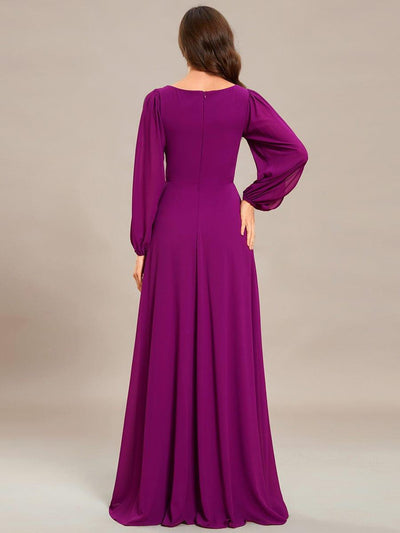 ever AMOUR|Lantern Long Slit Sleeve Deep V Applique Maxi Evening Dress (Final Sale)