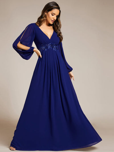 Stylish Chiffon Plus Size Evening Dresses with Long Lantern Sleeves #color_Royal Blue