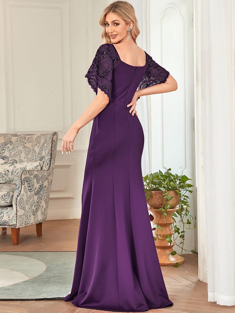 Custom Size Sexy Maxi V Neck Bodycon Party Dress with Flare Sleeves #color_Dark Purple
