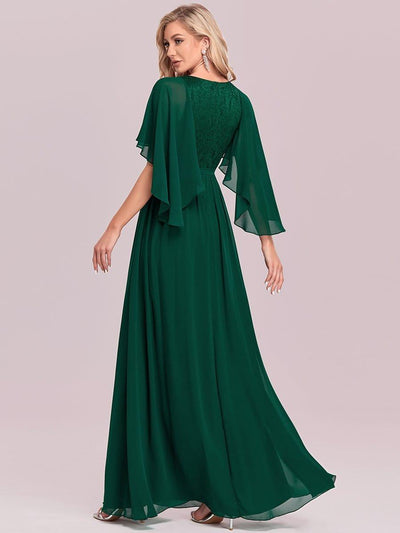 Elegant Deep V Neck Chiffon Maxi Dress in Dark Green #color_Dark Green