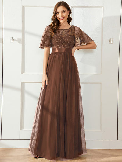 ever SAPHIR|Women's A-Line Short Sleeve Embroidery Floor Length Dresses In Pink