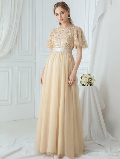 ever SAPHIR|Women's A-Line Short Sleeve Embroidery Floor Length Evening Dresses