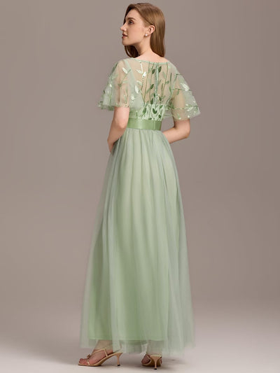 ever SAPHIR|Women's A-Line Short Sleeve Embroidery Floor Length Evening Dresses