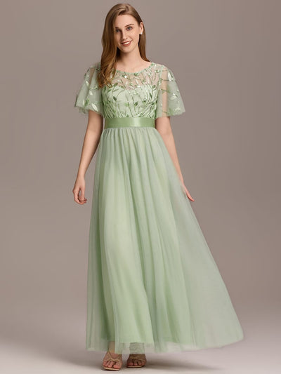 ever SAPHIR|Women's A-Line Short Sleeve Embroidery Floor Length Evening Dresses