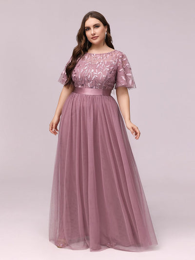 ever SAPHIR|Women's A-Line Short Sleeve Embroidery Floor Length Wedding Guest Dresses