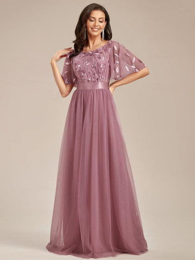 ever SAPHIR|Women's A-Line Short Sleeve Embroidery Floor Length Wedding Guest Dresses