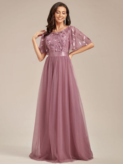 ever SAPHIR|Women's A-Line Short Sleeve Embroidery Floor Length Evening Dresses