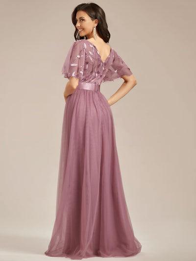 ever SAPHIR|Women's A-Line Short Sleeve Embroidery Floor Length Evening Dresses