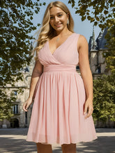 Plus Size Sleeveless V-Neck Knee-Length Chiffon Bridesmaid Dress #color_Pink