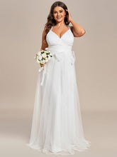 Plus Size Maxi Long Double V Neck Tulle Bridesmaid Dresses #color_Cream