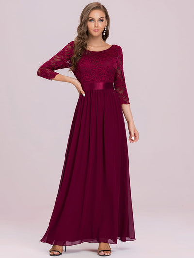ever FAUN|See-Through Floor Length Lace Bridesmaid Dress with Half Sleeve